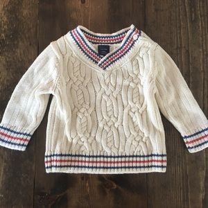 Cream Knit Sweater with Stripe Trim